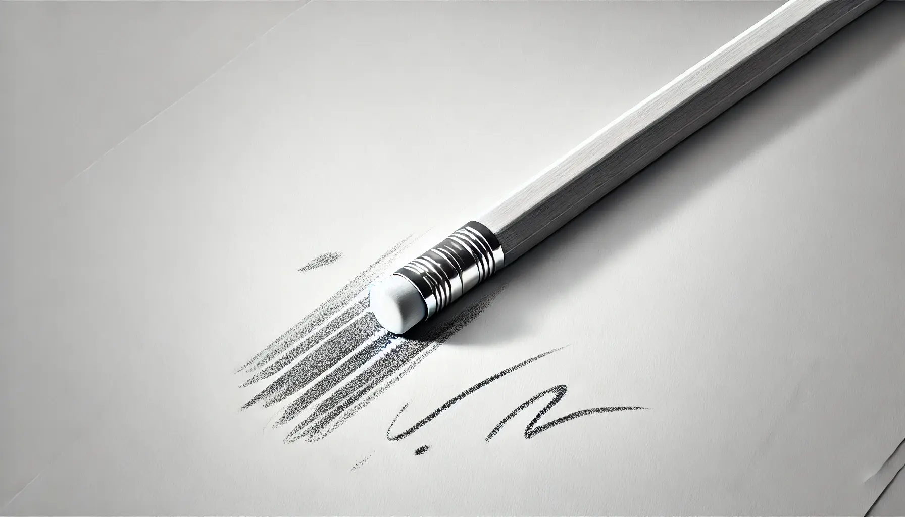 A pencil resting on a piece of paper with a partially erased line. The eraser end of the pencil shows faint smudges, and the erased line leaves subtle marks, symbolizing iteration and the acceptance of making changes. The paper features light sketches and faint scribbles, emphasizing a work-in-progress approach.